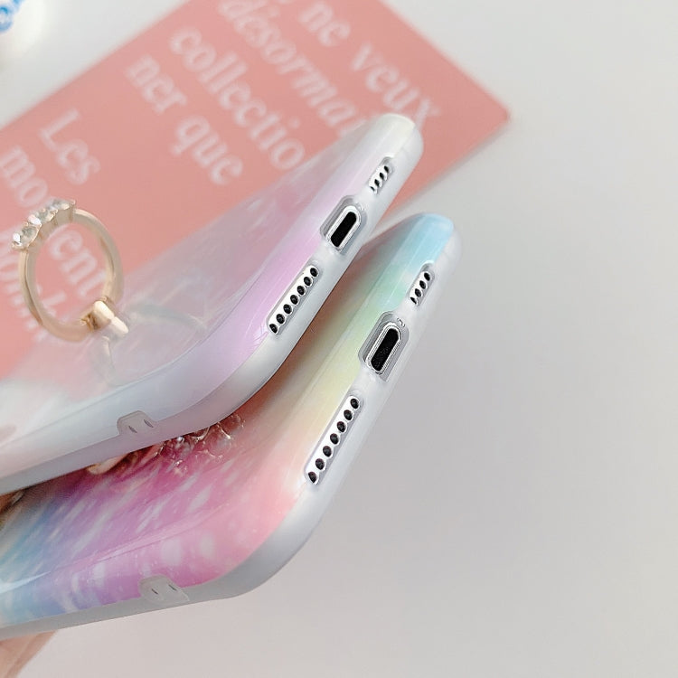 For iPhone 12 mini Shockproo Colorful Glitter Marble Protective Case with Ring Holder