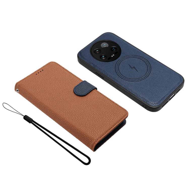 For Xiaomi 14 Ultra Detachable Litchi Texture Magnetic Vegan Leather Phone Case
