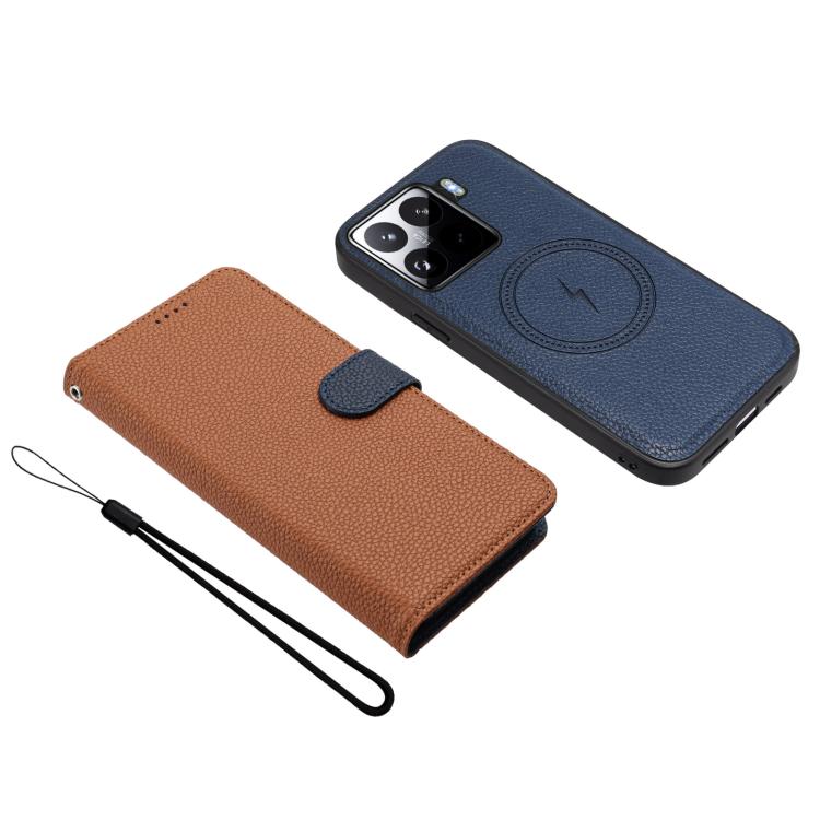 For Xiaomi 15 Detachable Litchi Texture Magnetic Vegan Leather Phone Case