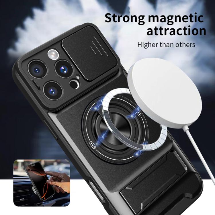 For iPhone 16 Pro Max Lens Sliding Window Multifunctional Magnetic Shockproof Phone Case