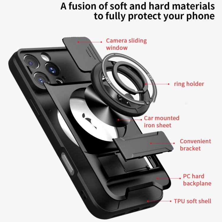 For iPhone 16 Pro Lens Sliding Window Multifunctional Magnetic Shockproof Phone Case