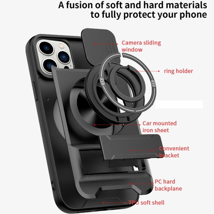 For iPhone 13 Pro Max Lens Sliding Window Multifunctional Magnetic Shockproof Phone Case