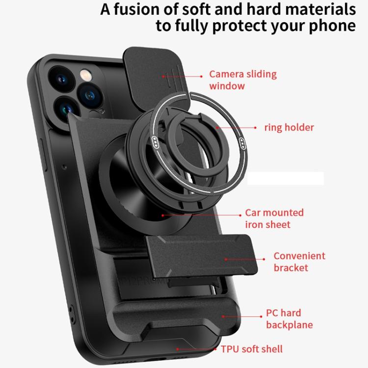 For iPhone 12 Pro Max Lens Sliding Window Multifunctional Magnetic Shockproof Phone Case
