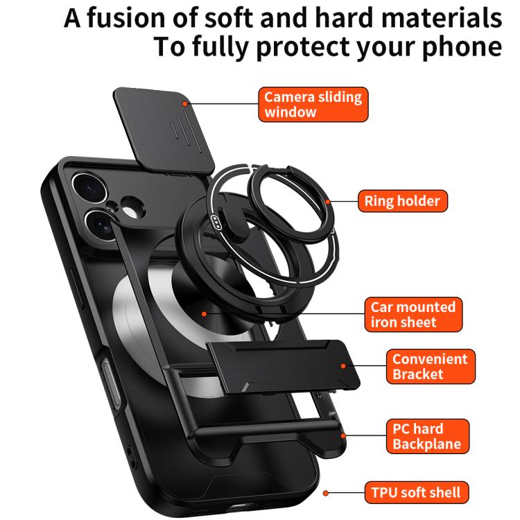 For iPhone 16 Lens Sliding Window Multifunctional Magnetic Shockproof Phone Case