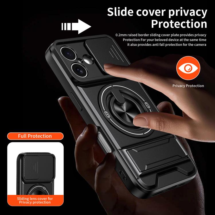 For iPhone 16 Lens Sliding Window Multifunctional Magnetic Shockproof Phone Case