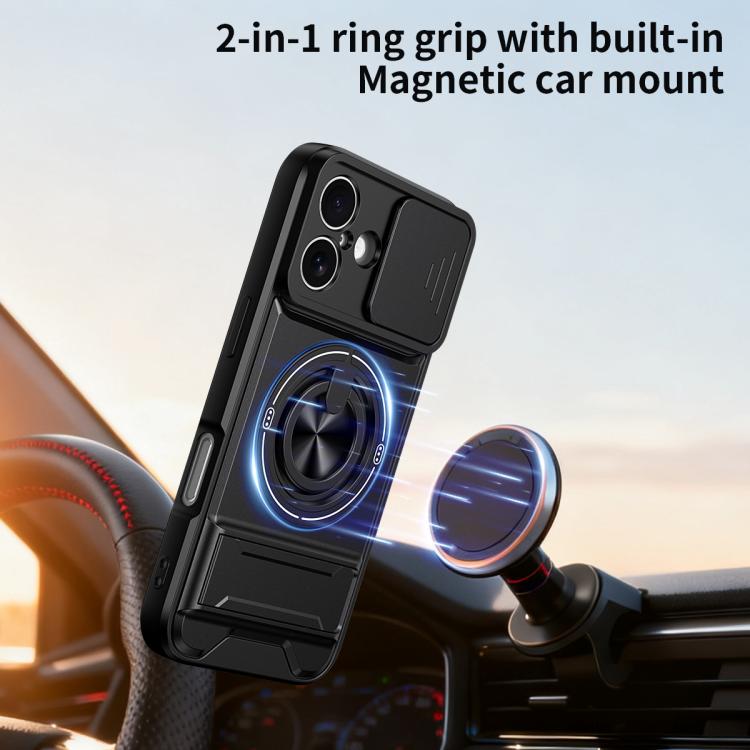 For iPhone 16 Lens Sliding Window Multifunctional Magnetic Shockproof Phone Case
