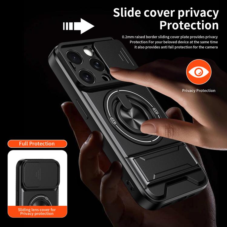 For iPhone 15 Pro Lens Sliding Window Multifunctional Magnetic Shockproof Phone Case