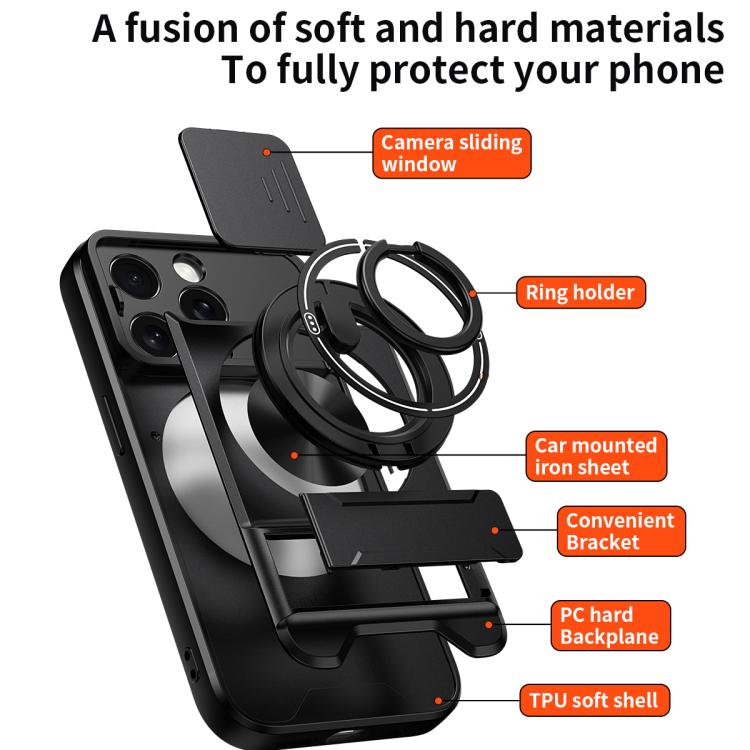 For iPhone 15 Pro Lens Sliding Window Multifunctional Magnetic Shockproof Phone Case