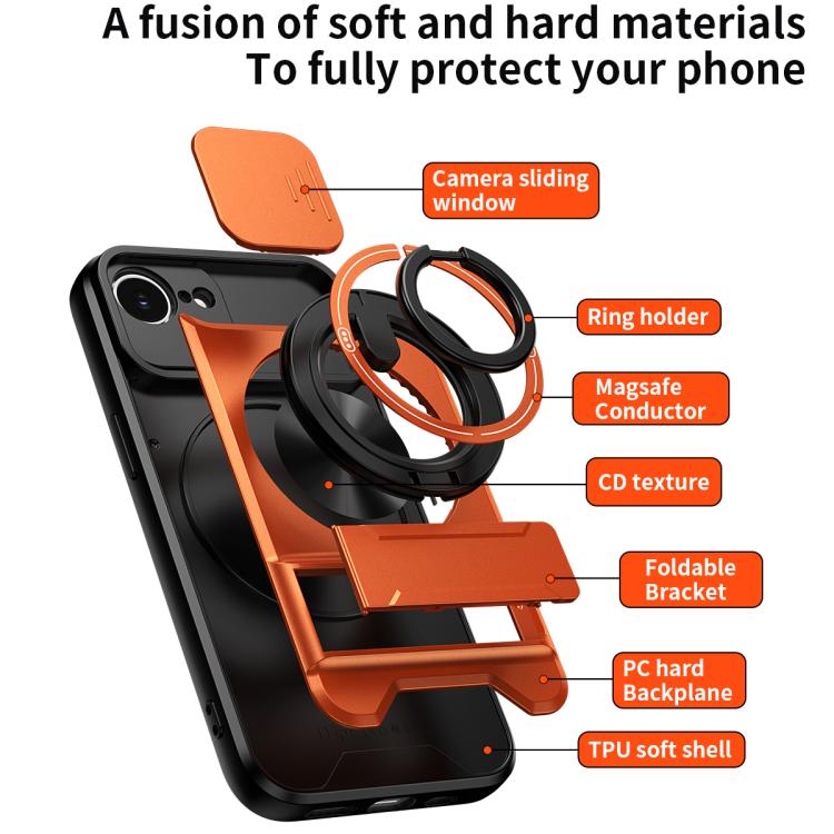 For iPhone 17e / 16e Lens Sliding Window Multifunctional Magnetic Shockproof Phone Case