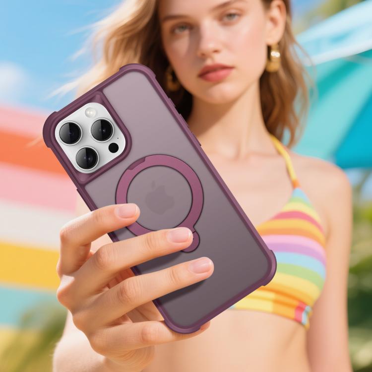 For iPhone 15 Pro Rotating Pivot Bracket Magnetic Phone Case