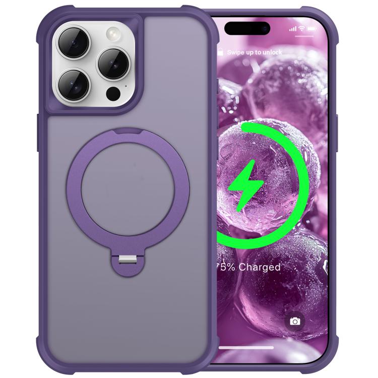 For iPhone 15 Pro Rotating Pivot Bracket Magnetic Phone Case