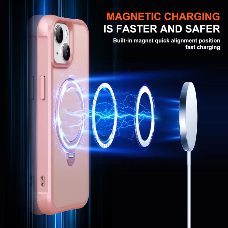 For iPhone 14 Plus Rotating Pivot Bracket Magnetic Phone Case