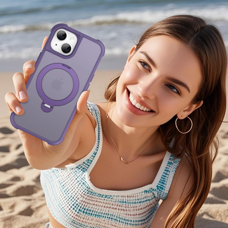 For iPhone 14 Plus Rotating Pivot Bracket Magnetic Phone Case