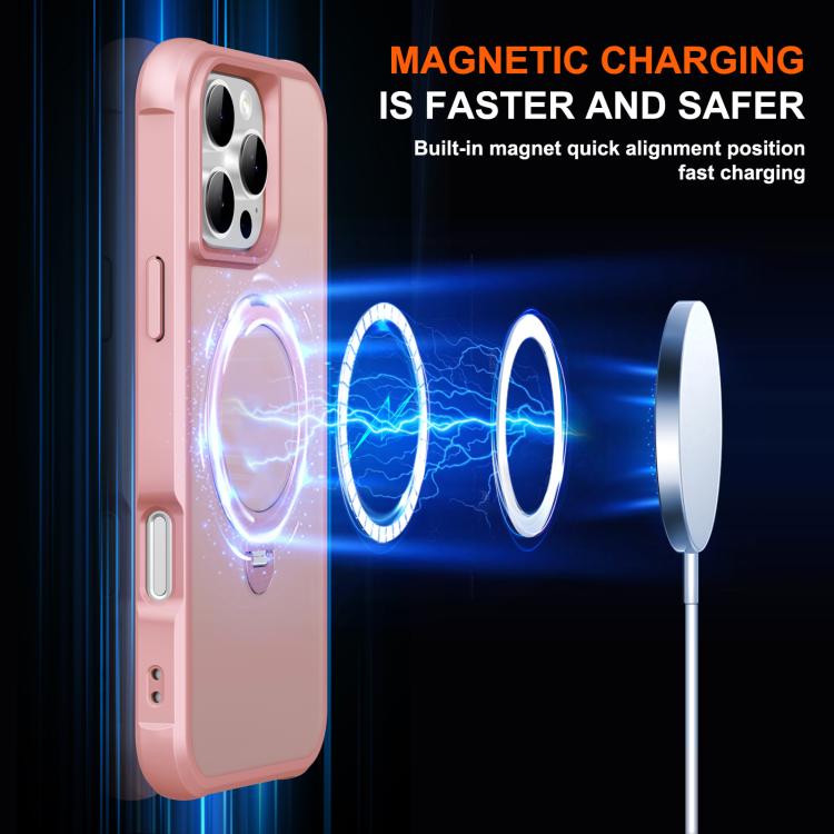 For iPhone 16 Pro Rotating Pivot Bracket Magnetic Phone Case