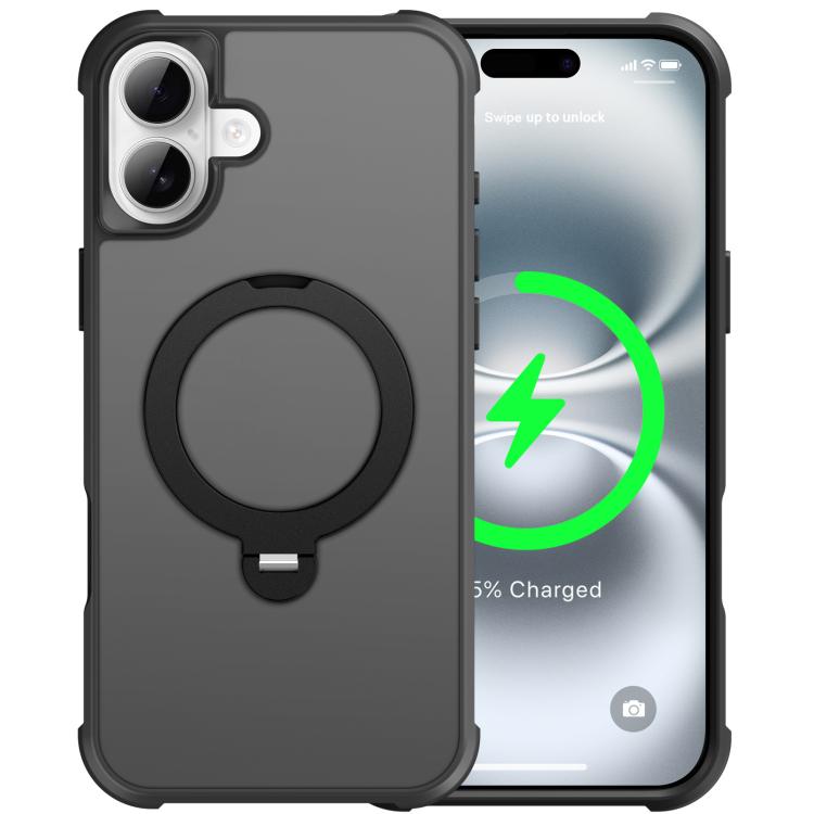 For iPhone 16 Plus Rotating Pivot Bracket Magnetic Phone Case
