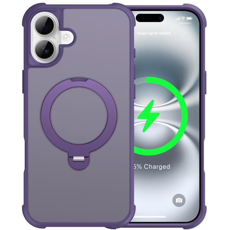 For iPhone 16 Plus Rotating Pivot Bracket Magnetic Phone Case