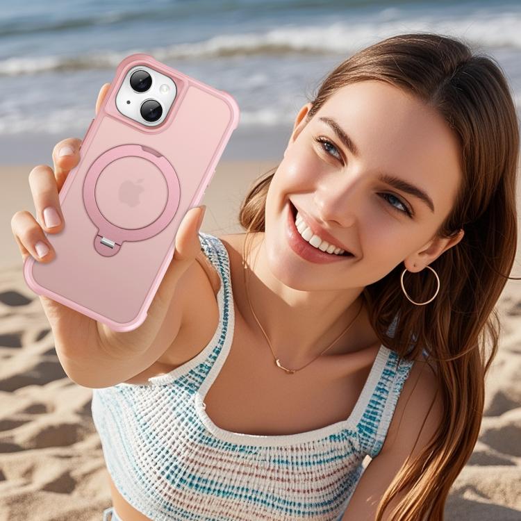 For iPhone 15 Plus Rotating Pivot Bracket Magnetic Phone Case