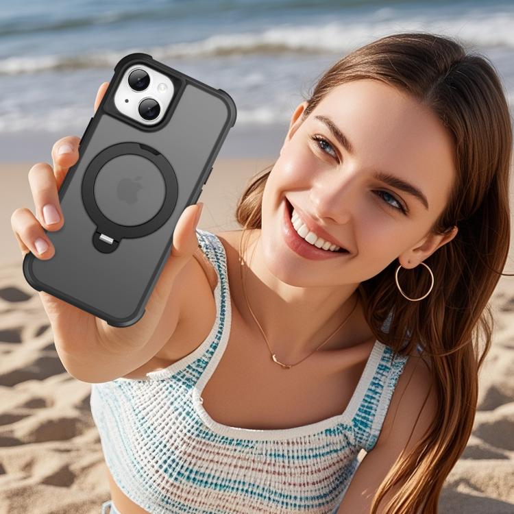 For iPhone 15 Plus Rotating Pivot Bracket Magnetic Phone Case