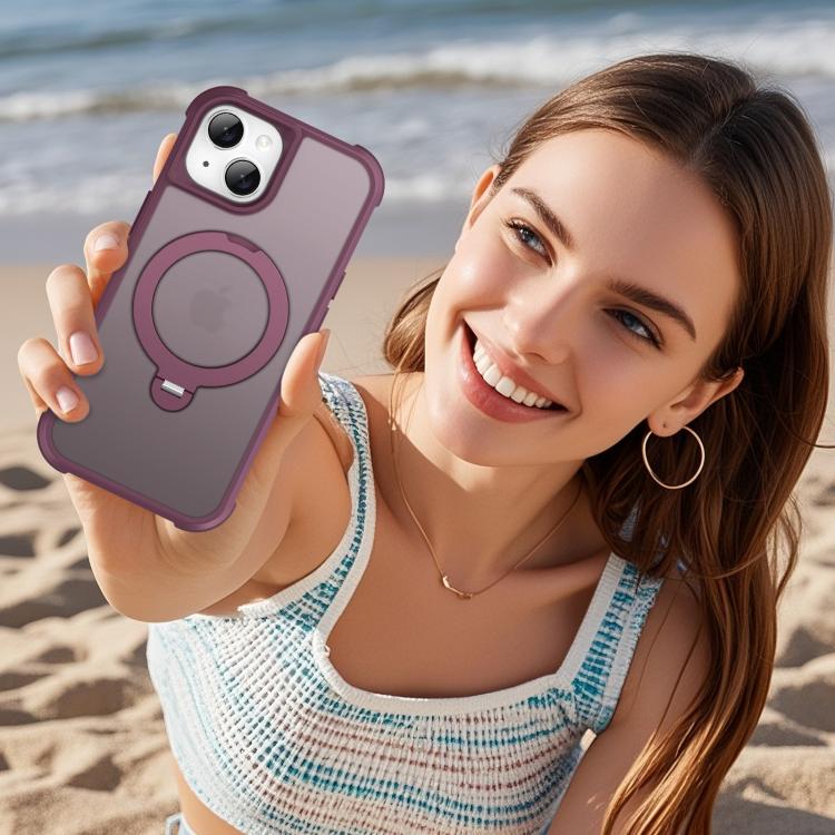 For iPhone 15 Rotating Pivot Bracket Magnetic Phone Case