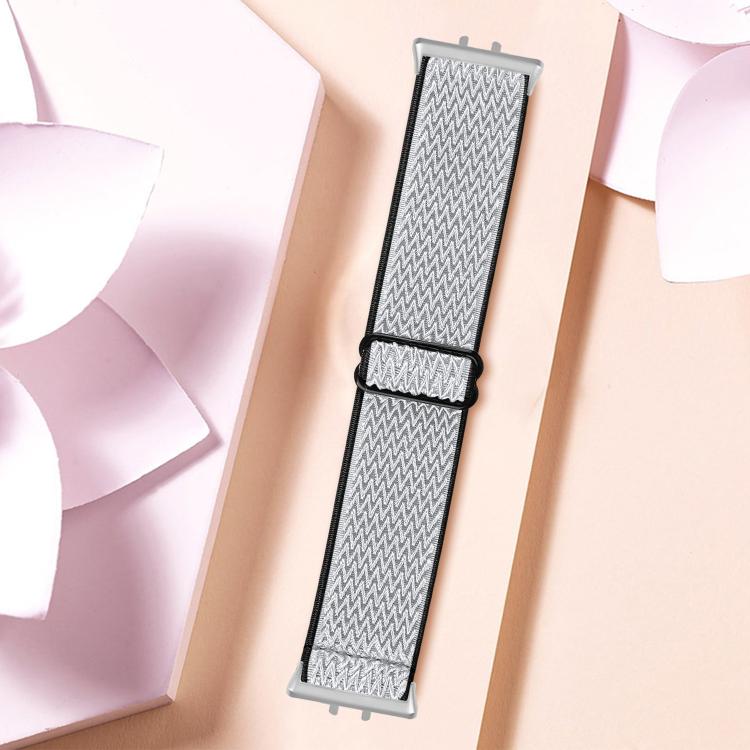 For Honor Watch X5 Silver Connector Wave Pattern Elastic Woven Nylon Watch Band