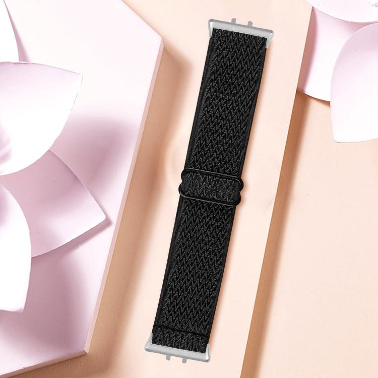 For Honor Watch X5 Silver Connector Wave Pattern Elastic Woven Nylon Watch Band