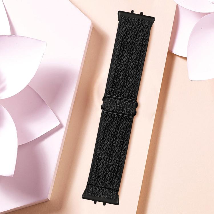 For Honor Watch X5 Black Connector Wave Pattern Elastic Woven Nylon Watch Band