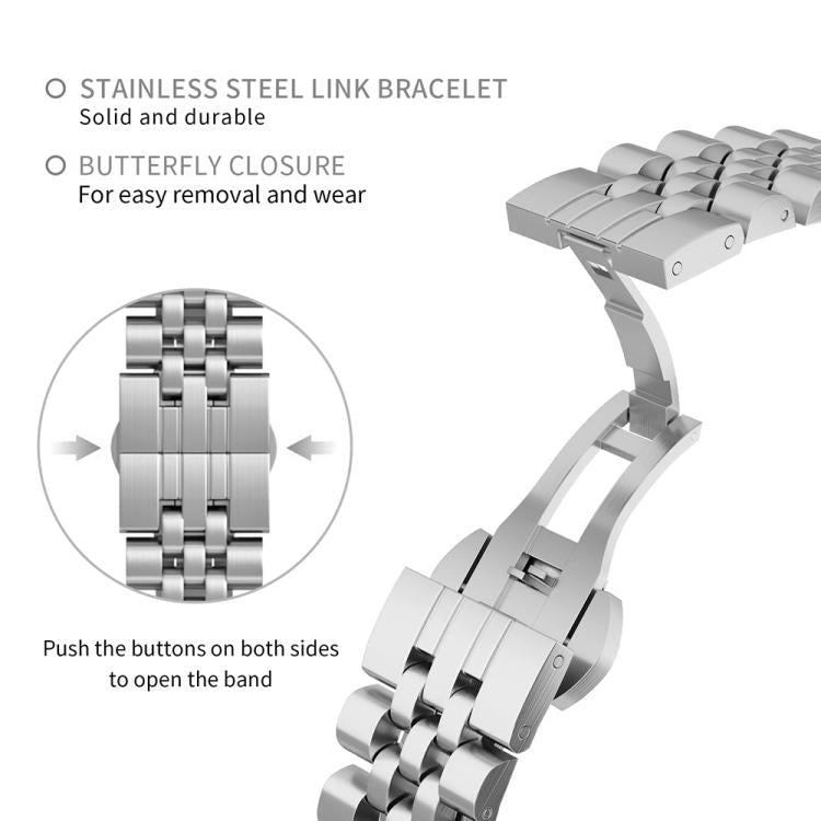 For Honor Watch X5 Semicircle Five Beads Butterfly Clasp Stainless Steel Watch Band