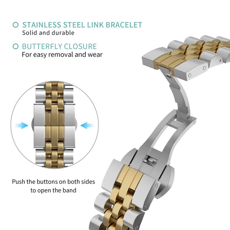 For Honor Watch X5 Semicircle Five Beads Butterfly Clasp Stainless Steel Watch Band