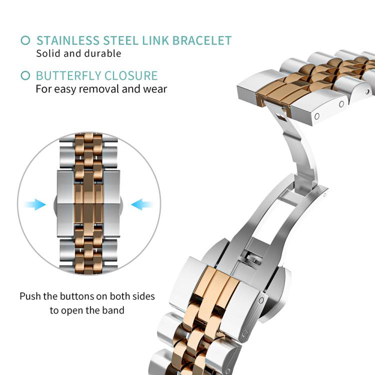 For Honor Watch X5 Semicircle Five Beads Butterfly Clasp Stainless Steel Watch Band