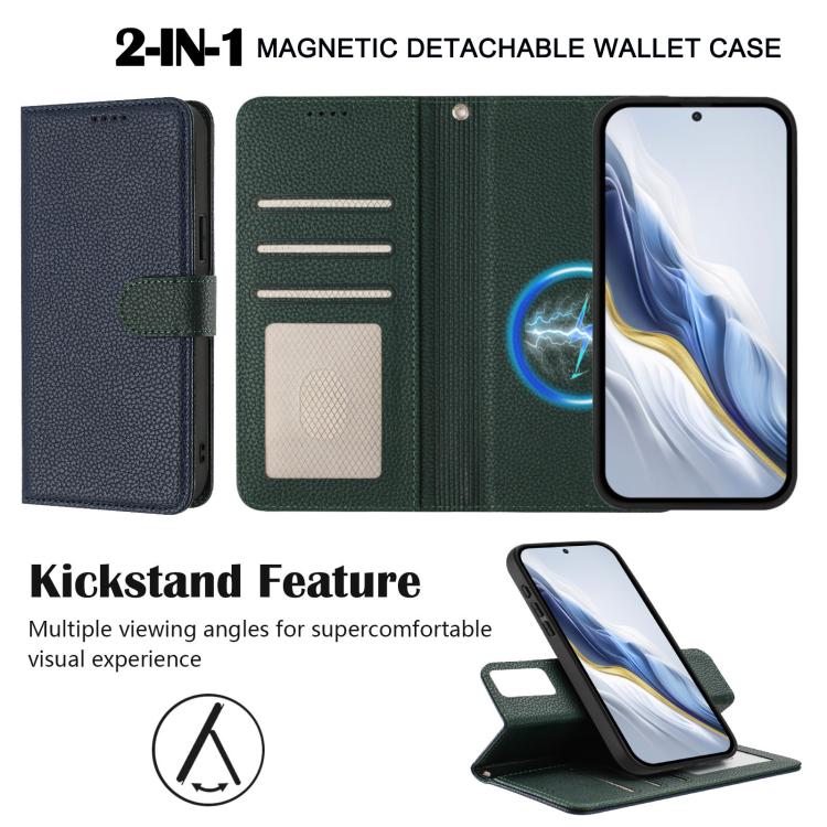 For Honor 200 Detachable Litchi Texture Magnetic Vegan Leather Phone Case