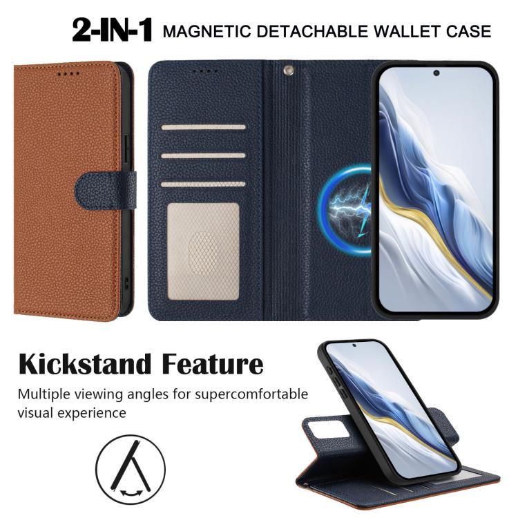 For Honor 200 Detachable Litchi Texture Magnetic Vegan Leather Phone Case
