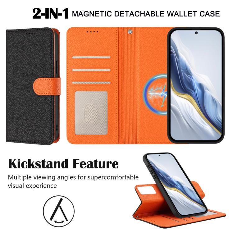 For Honor 200 Pro Detachable Litchi Texture Magnetic Vegan Leather Phone Case