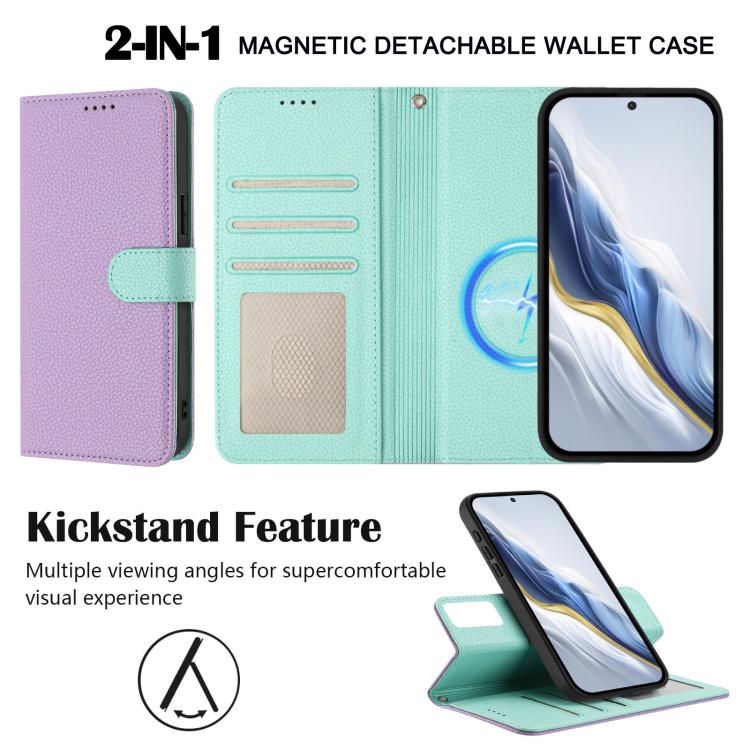 For Honor 200 Pro Detachable Litchi Texture Magnetic Vegan Leather Phone Case
