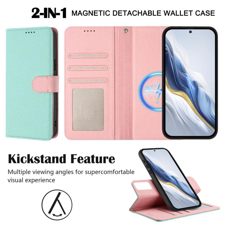 For Honor X9b / Magic6 Lite Detachable Litchi Texture Magnetic Vegan Leather Phone Case