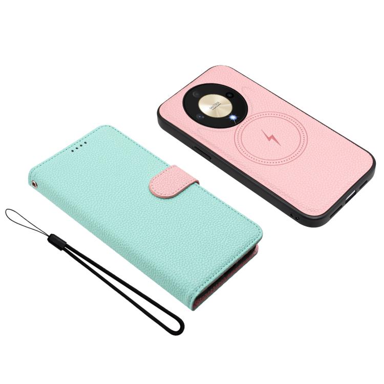 For Honor X9b / Magic6 Lite Detachable Litchi Texture Magnetic Vegan Leather Phone Case