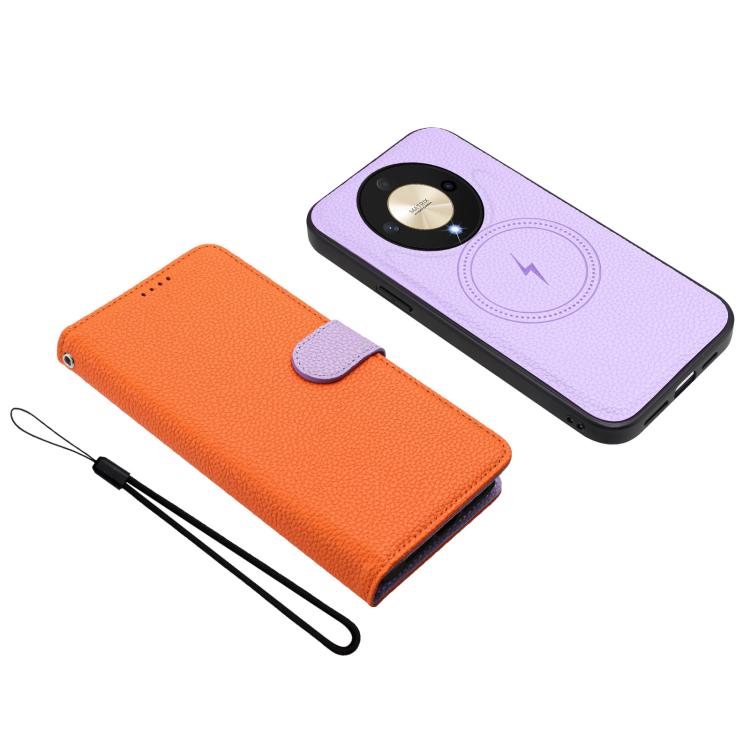 For Honor X9b / Magic6 Lite Detachable Litchi Texture Magnetic Vegan Leather Phone Case