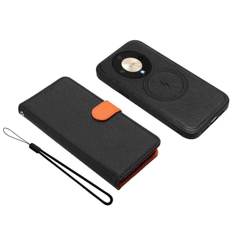 For Honor X9b / Magic6 Lite Detachable Litchi Texture Magnetic Vegan Leather Phone Case