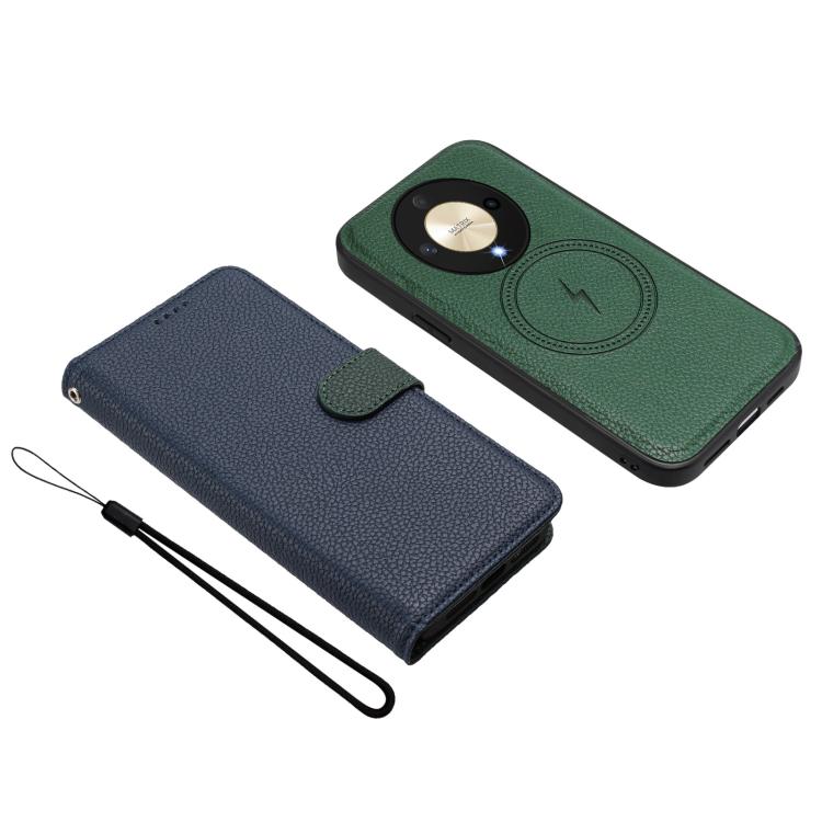 For Honor X9b / Magic6 Lite Detachable Litchi Texture Magnetic Vegan Leather Phone Case