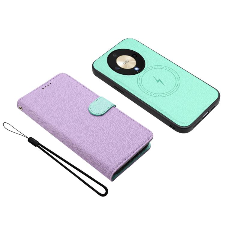 For Honor X9b / Magic6 Lite Detachable Litchi Texture Magnetic Vegan Leather Phone Case