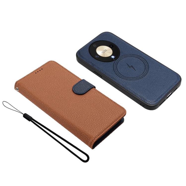 For Honor X9b / Magic6 Lite Detachable Litchi Texture Magnetic Vegan Leather Phone Case
