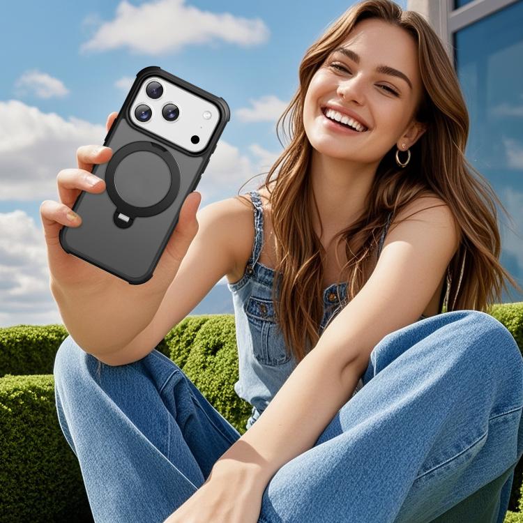 For iPhone 17 Pro Rotating Pivot Bracket Magnetic Phone Case