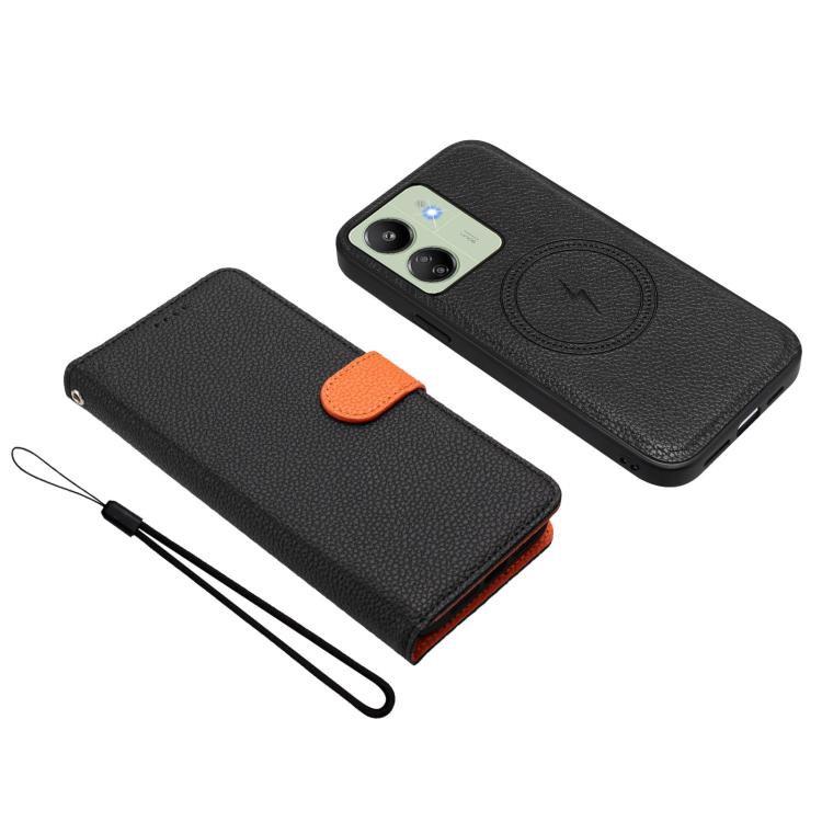 For Redmi 13C Global / Poco C65 / M6 5G Detachable Litchi Texture Magnetic Vegan Leather Phone Case