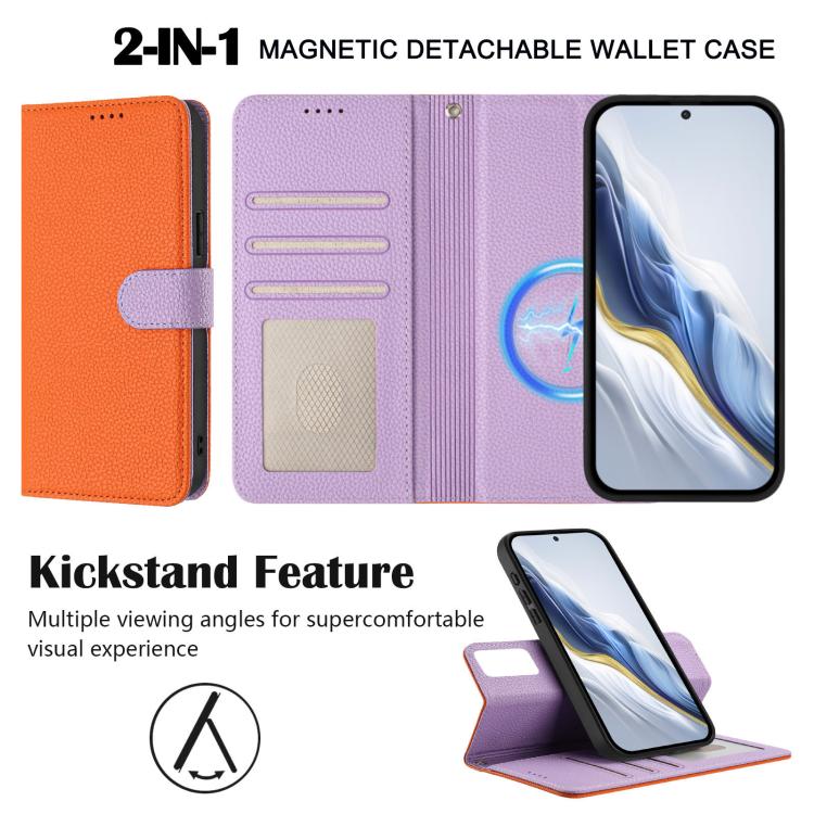 For Redmi Note 13 4G Global Detachable Litchi Texture Magnetic Vegan Leather Phone Case