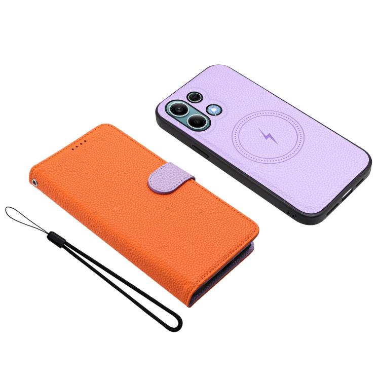 For Redmi Note 13 4G Global Detachable Litchi Texture Magnetic Vegan Leather Phone Case