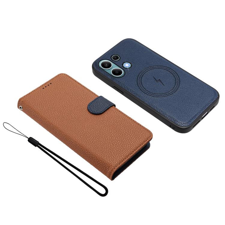 For Redmi Note 13 4G Global Detachable Litchi Texture Magnetic Vegan Leather Phone Case