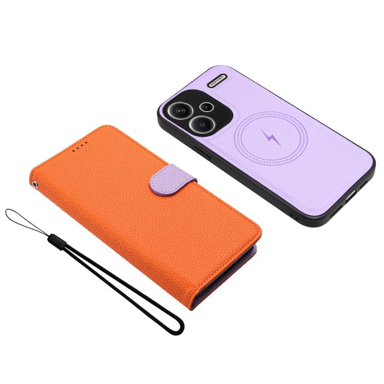 For Redmi Note 13 Pro+ Detachable Litchi Texture Magnetic Vegan Leather Phone Case