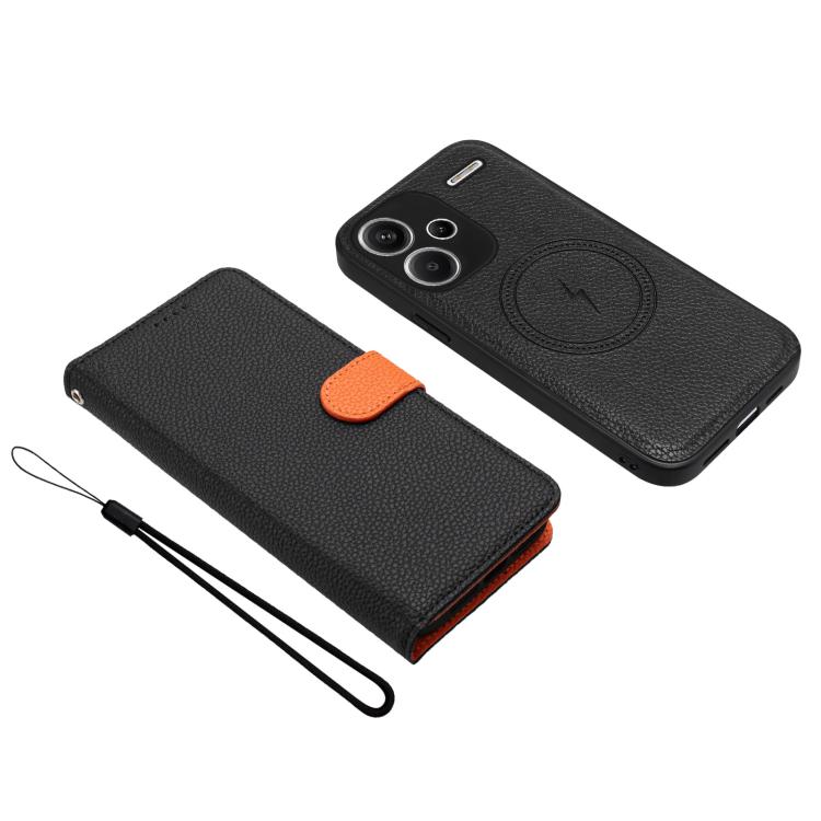 For Redmi Note 13 Pro+ Detachable Litchi Texture Magnetic Vegan Leather Phone Case
