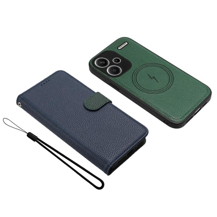 For Redmi Note 13 Pro+ Detachable Litchi Texture Magnetic Vegan Leather Phone Case