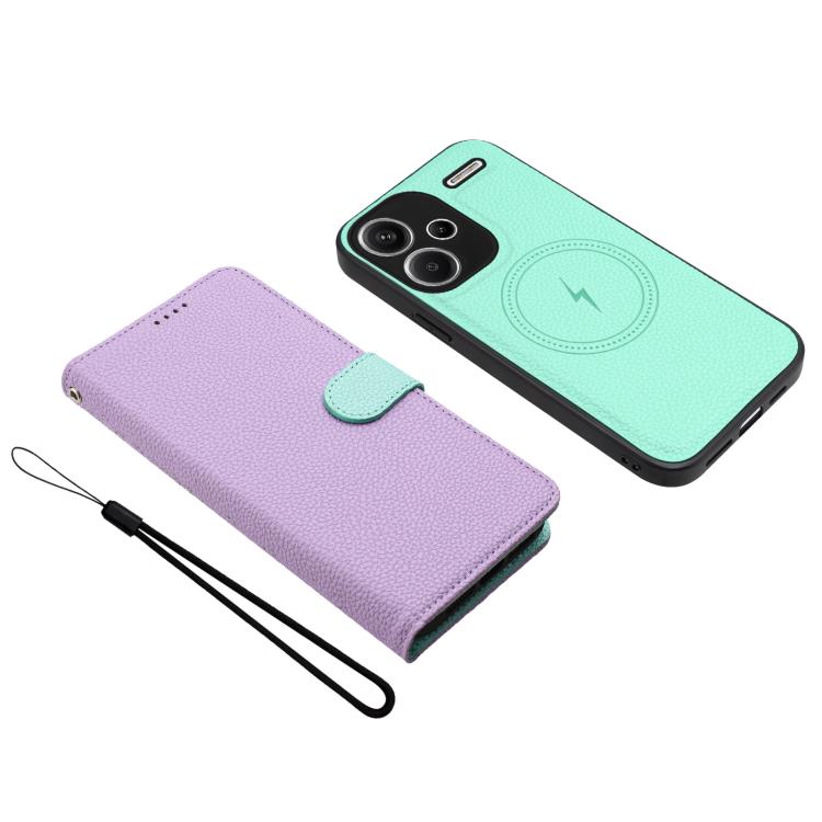 For Redmi Note 13 Pro+ Detachable Litchi Texture Magnetic Vegan Leather Phone Case