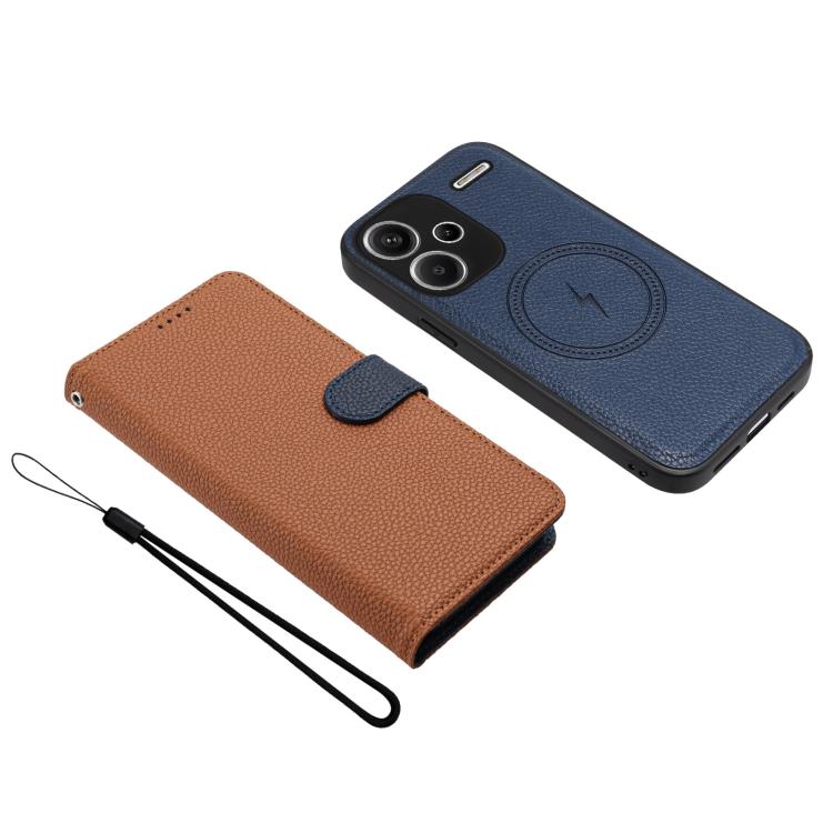For Redmi Note 13 Pro+ Detachable Litchi Texture Magnetic Vegan Leather Phone Case